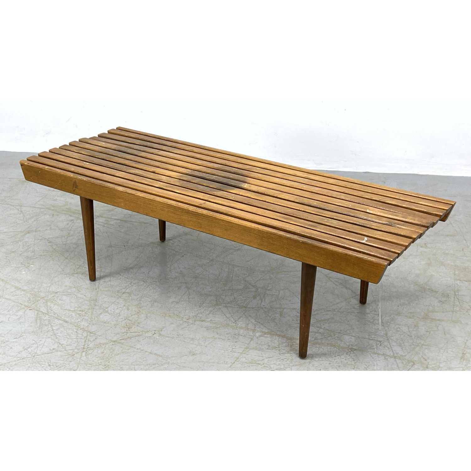 Appraisal: Mid century modern slat bench coffee table Dimensions H inches