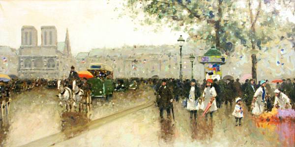 Appraisal: Andr Gisson American - A Parisian Street Scene with Notre