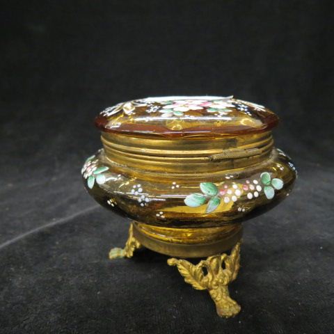 Appraisal: Moser Art Glass Box footed enameled floral gold on golden