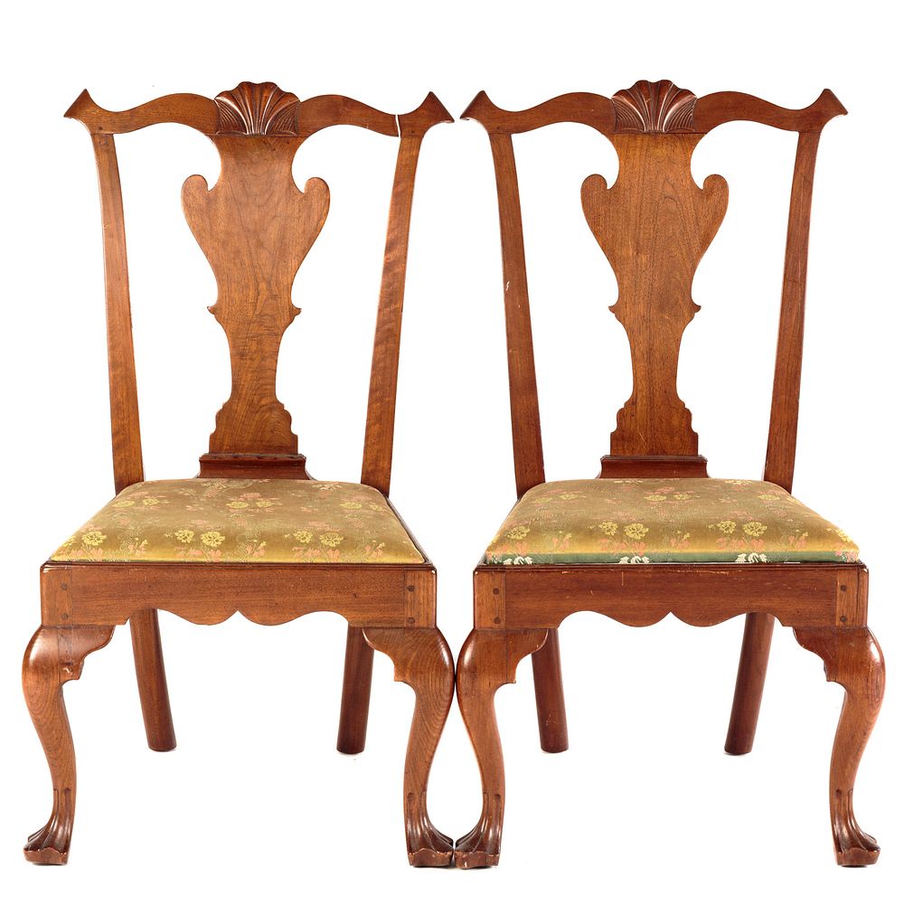 Appraisal: Pair of Federal Walnut Queen Anne Side Chairs Philadelphia circa