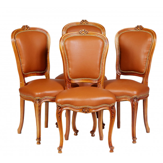 Appraisal: Set of Four French Louis XV Style Carved Cherry Dining