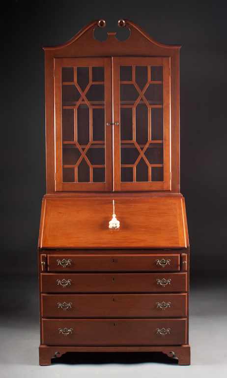 Appraisal: Federal style cherrywood and glazed panel slant-front secretary bookcase th