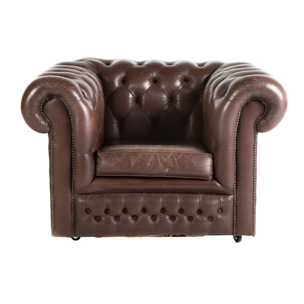 Appraisal: Distressed Leather Tufted Tub Chair With removable leather seat cushion