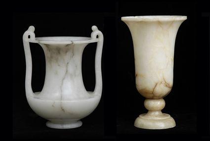 Appraisal: TWO NEOCLASSICAL CARVED ALABASTER VASES Both now fitted as lamps