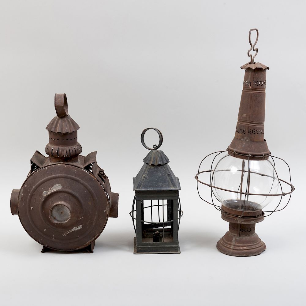 Appraisal: American Tin Railroad Signal Lantern a Tin Candle Lantern and