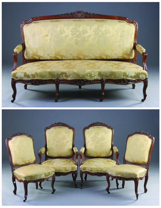 Appraisal: LOUIS XV STYLE FIVE-PIECE SALON GROUP late th early th