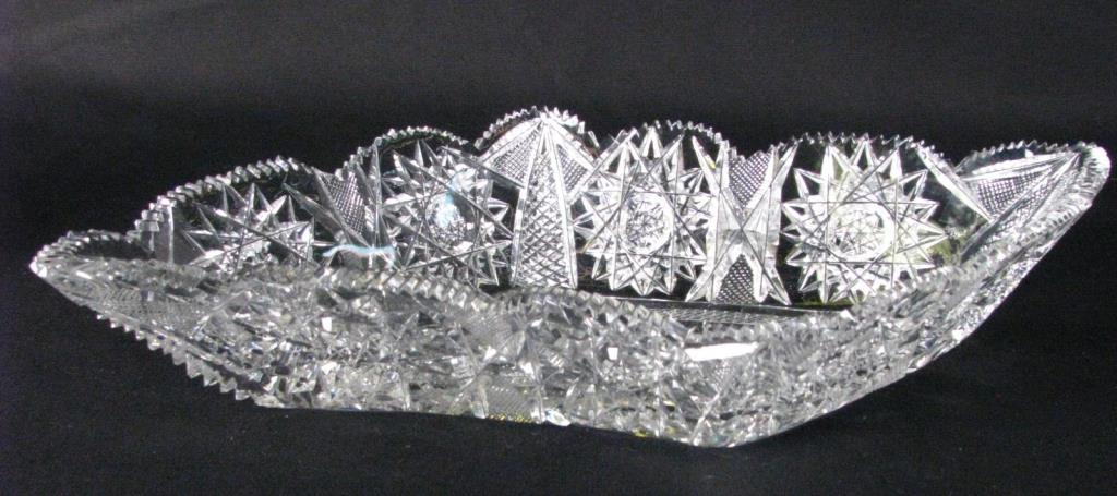 Appraisal: Cut Glass Vegetable Tray tray with fully cut diamond pattern