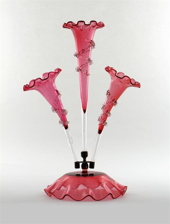 Appraisal: A harlequin cranberry glass pergne