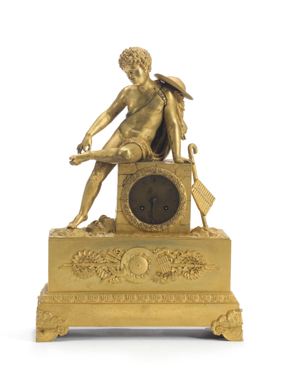 Appraisal: FRENCH NEOCLASSICAL GILT-METAL-MOUNTED MANTEL CLOCK The face within the case