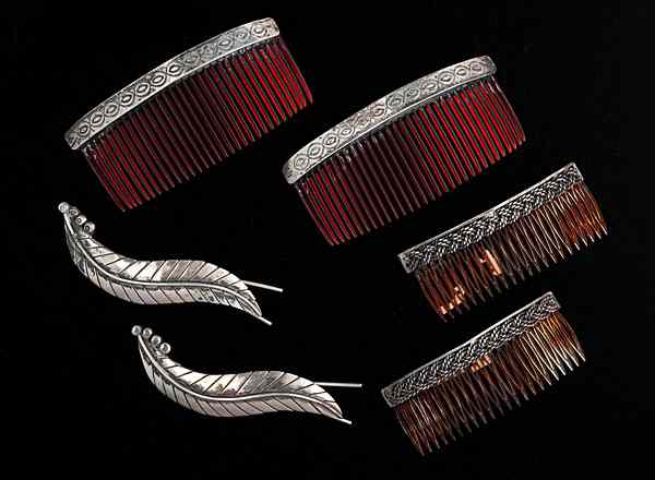 Appraisal: Navajo Silver Barrettes and Decorated Combs Collected by Virginia Doneghy