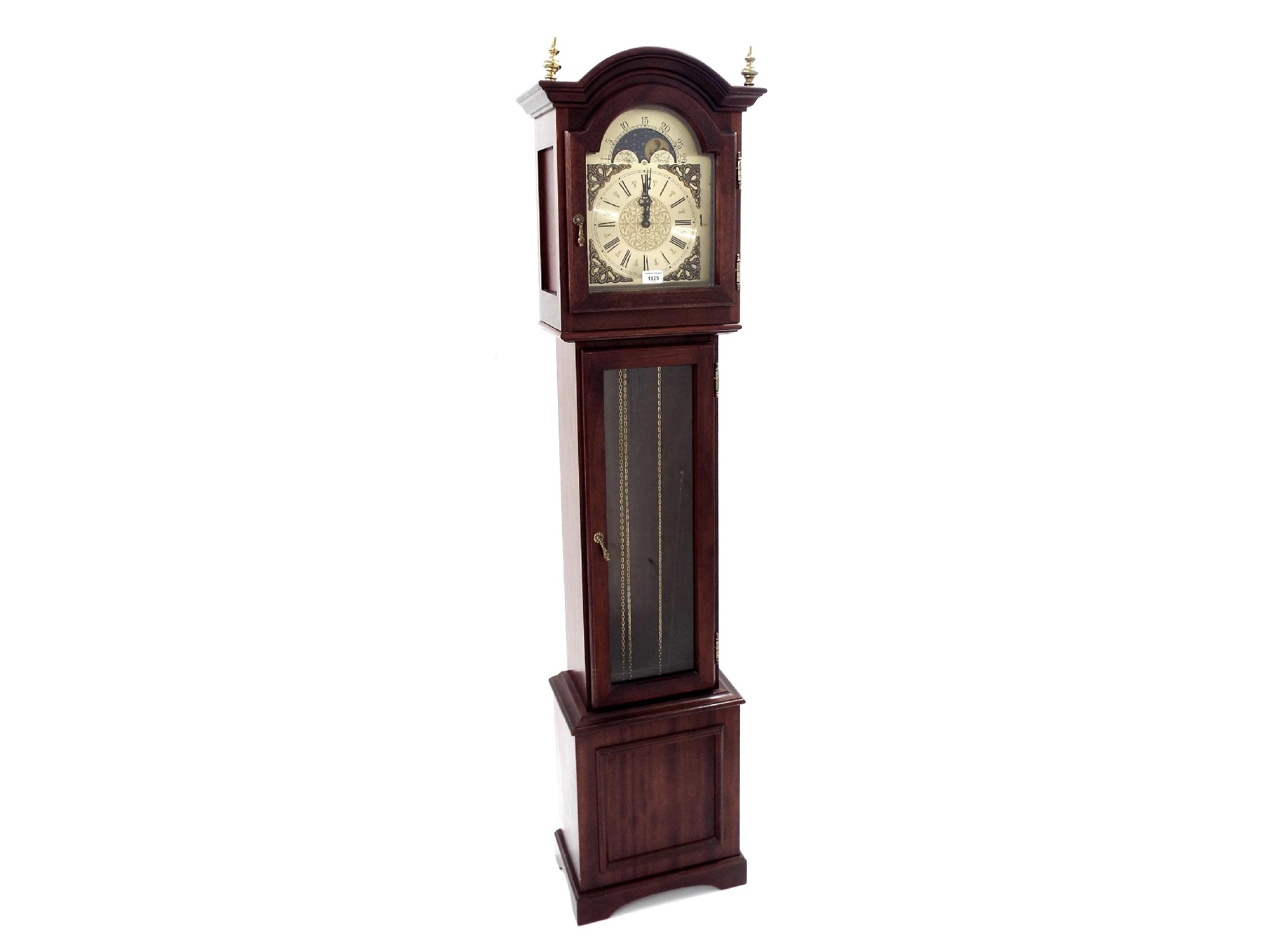 Appraisal: Contemporary mahogany triple weight grandmother clock the brass arched dial