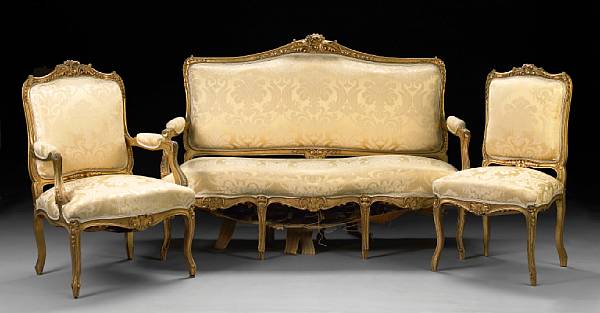 Appraisal: A Louis XV style giltwood suite of seat furniture late