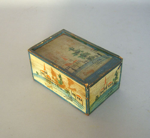 Appraisal: Paint decorated slide lid box th c h x d