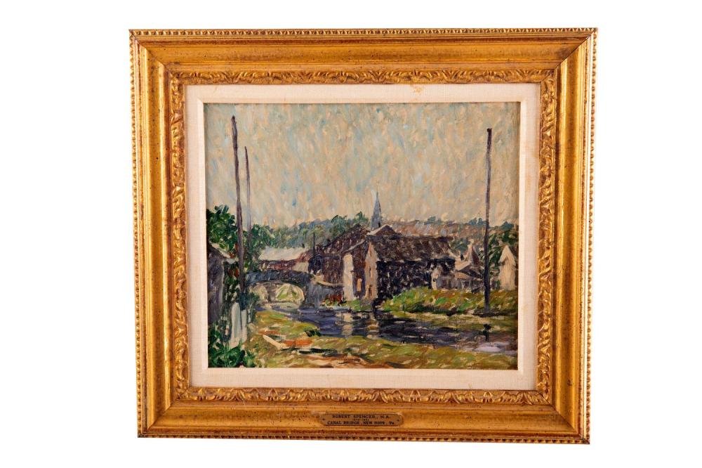 Appraisal: ROBERT SPENCER CANAL BRIDGE NEW HOPE PA oil on canvas