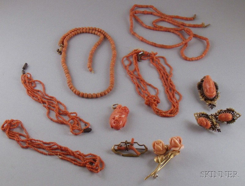 Appraisal: Small Group of Coral Jewelry including a Victorian-style costume suite