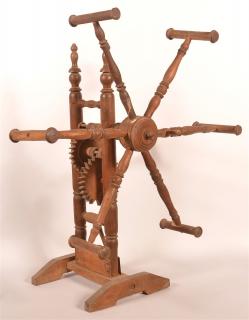 Appraisal: Unusual th C Wooden Yarn Winder with Working Gear Mechanism