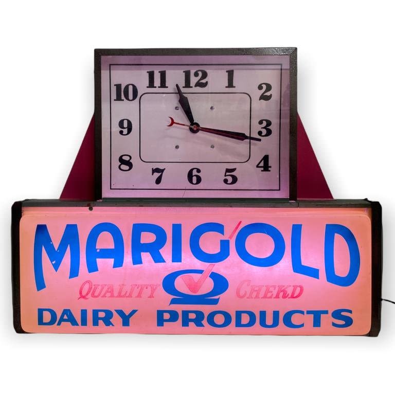 Appraisal: Vintage Marigold Dairy Light Up Sign ClockSign lights and clock