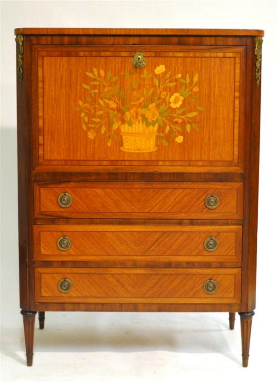 Appraisal: Floral marquetry fall front inlaid secretary upper interior with two