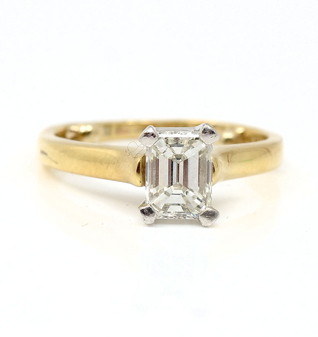 Appraisal: K GOLD EMERALD CUT CT DIAMOND RING CT single step