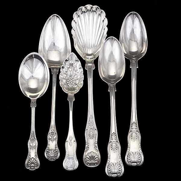 Appraisal: King's Pattern Sterling Serving Spoons American and English an assembled