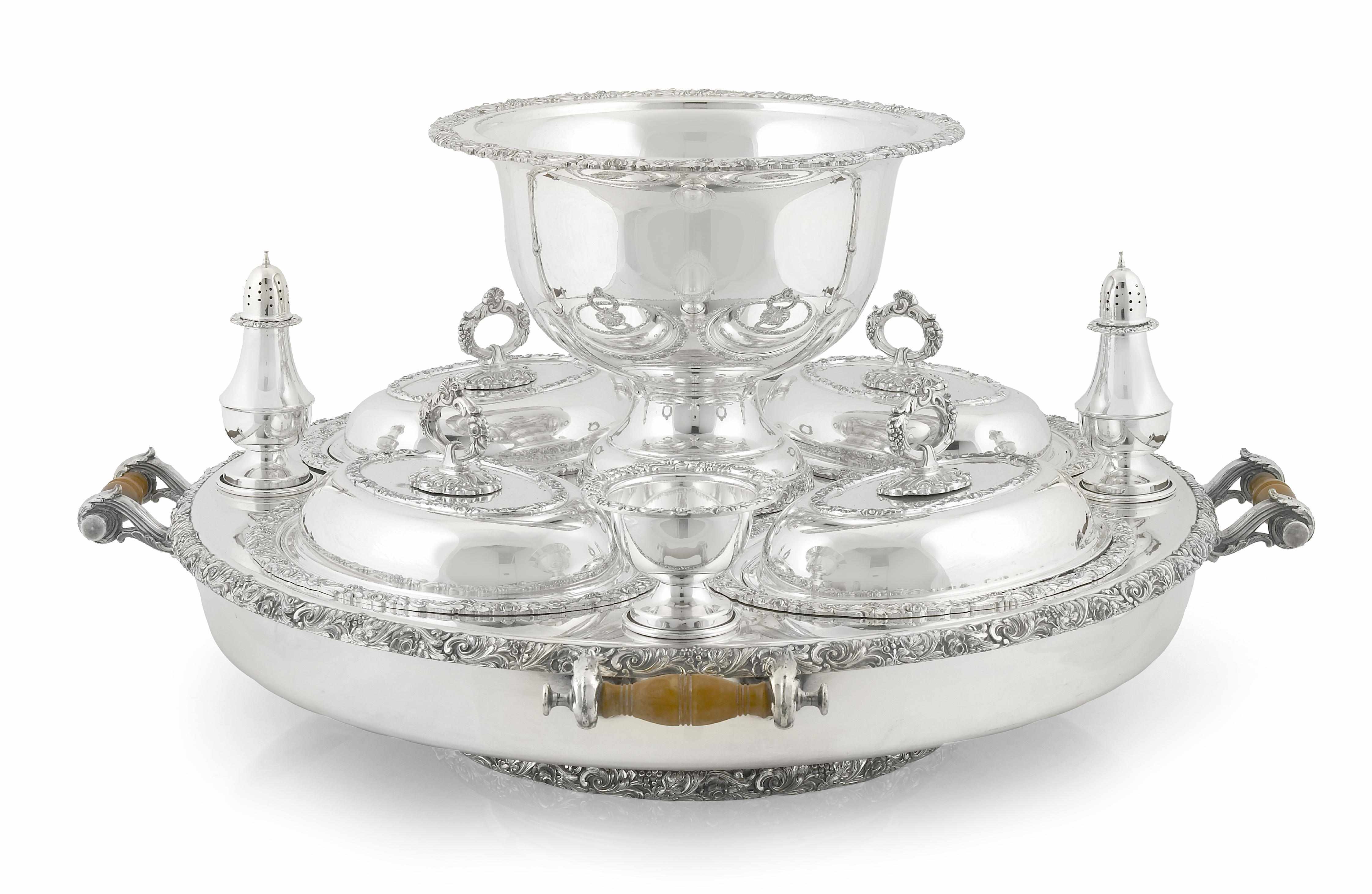 Appraisal: A silver plated revolving supper tray height overall in cm