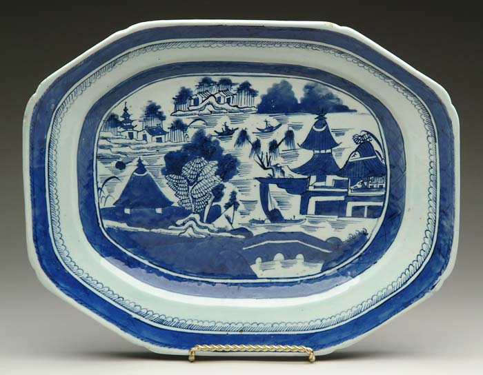 Appraisal: LARGE CHINESE EXPORT BLUE AND WHITE CANTON PLATTER Cut corner