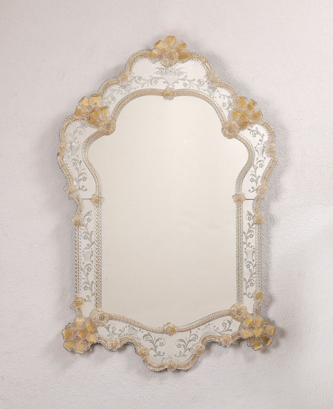 Appraisal: VENETIAN GLASS MIRROR Later th century production shaped frame with