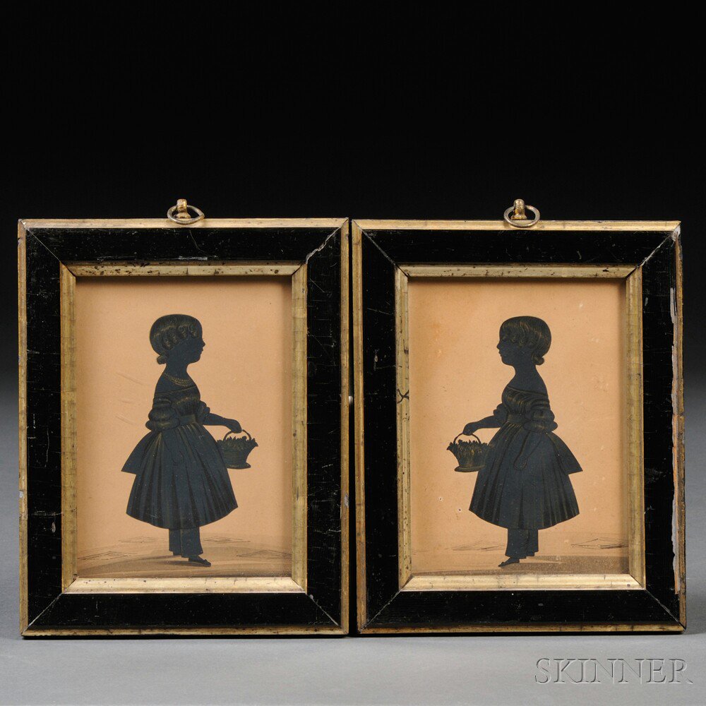 Appraisal: Pair of Silhouettes of a Little Girl Holding a Basket