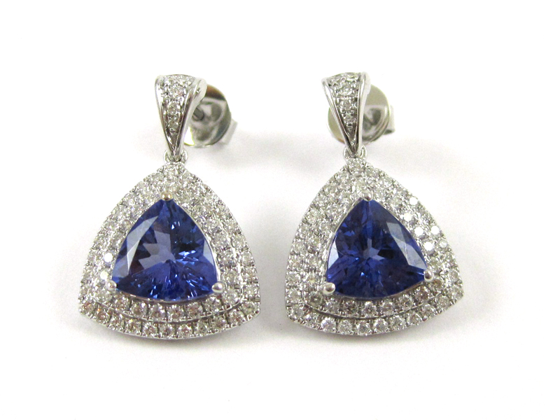 Appraisal: PAIR OF TANZANITE AND DIAMOND EARRINGS with AGI appraisal Each