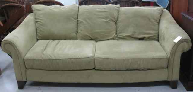 Appraisal: TRADITIONAL STYLE SOFA Alan White Furniture Co overall moss green