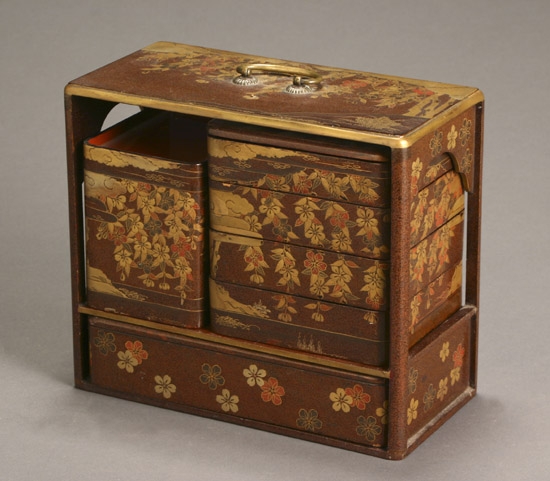 Appraisal: Japanese Gold and Polychrome Lacquer Iro-e Gold Speckled Ground Nashiji