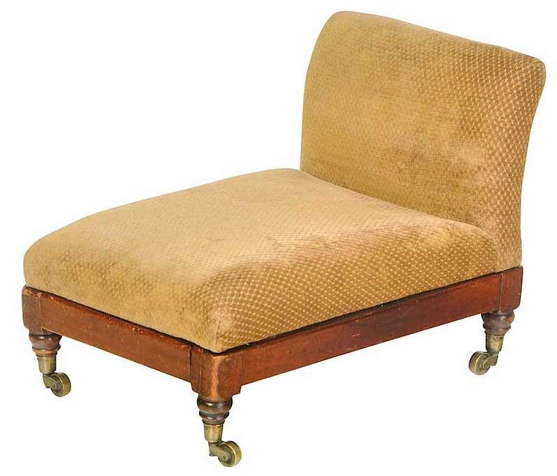 Appraisal: Regency Mahogany Ratcheted Footrest British th century adjustable upholstered top