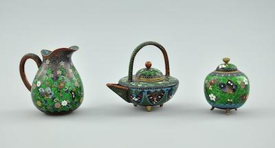 Appraisal: Three Chinese Cloisonne Miniature Items Each fashioned with similar decorations