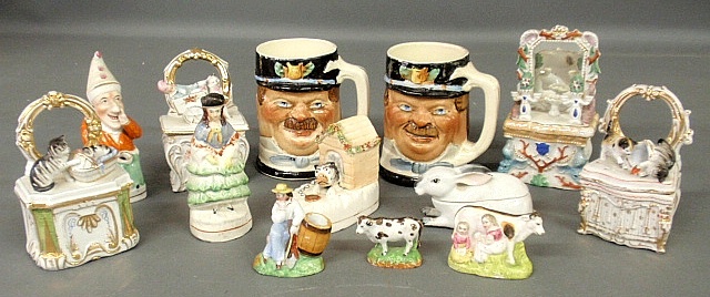 Appraisal: - Large group of Staffordshire figures incl miniature dresser boxes