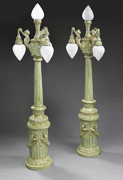 Appraisal: A pair of Belle poque style patinated bronze and glass