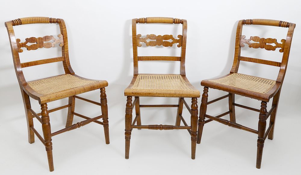 Appraisal: Set of Three American Federal Tiger Maple Dining Chairs circa