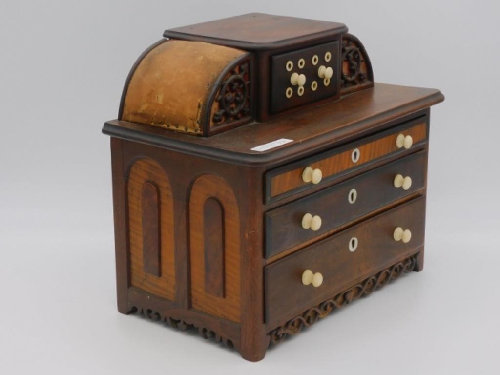 Appraisal: AN AMERICAN MINIATURE SEWING STAND CHEST LATE th c The