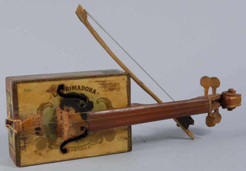 Appraisal: La Primadora Cigar Box Folk Art Violin with Bow Description