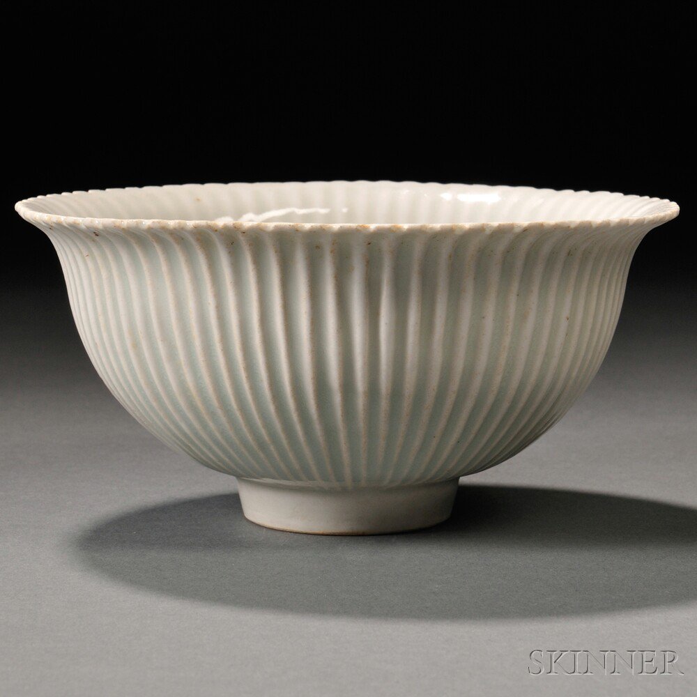 Appraisal: White Porcelain Ribbed Bowl China th century well-rounded shape with