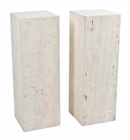 Appraisal: A Pair of Travertine Pedestals of rectangular form Height x