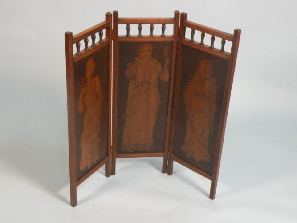 Appraisal: An Edwardian and mahogany three fold fire screen each panel