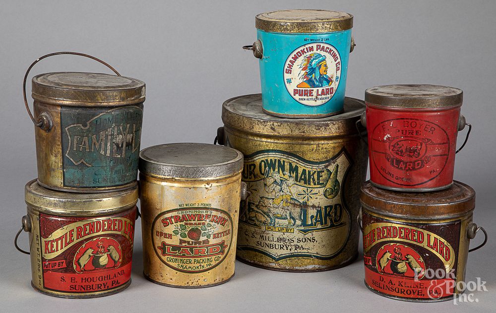 Appraisal: Seven lard advertising tins Seven lard advertising tins to include