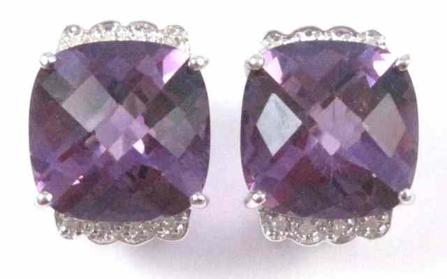 Appraisal: PAIR OF AMETHYST AND DIAMOND EARRINGS each k white gold