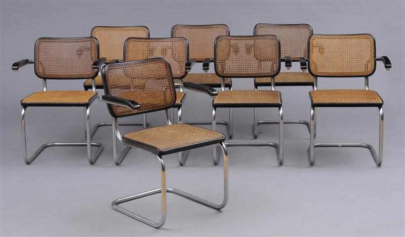 Appraisal: MARCEL BREUER KNOLL INTERNATIONAL SET OF EIGHT 'CESCA' CHROME-PLATED STEEL