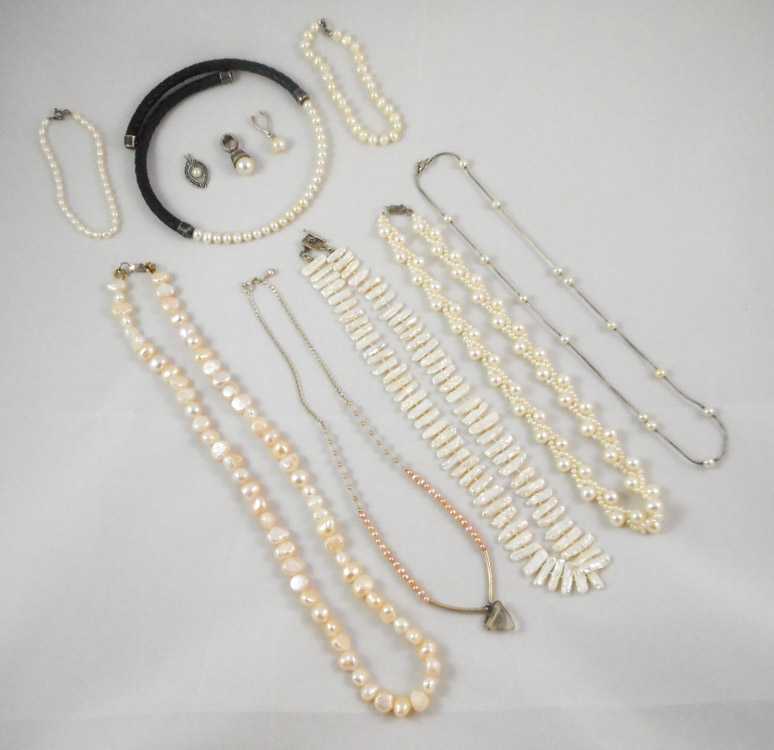 Appraisal: ELEVEN PIECES SILVER AND PEARL JEWELRY including one choker five