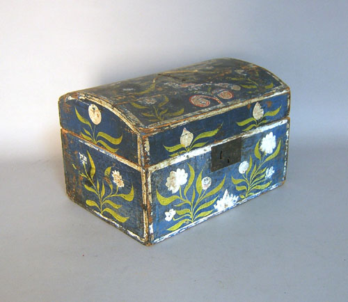 Appraisal: Continental painted dome lid box th c h x l