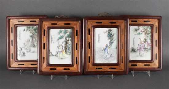 Appraisal: Set of four Chinese Famille Rose porcelain plaques set in