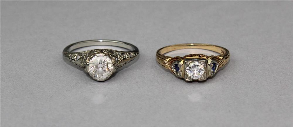 Appraisal: TWO VINTAGE DIAMOND FILIGREE RINGS IN GOLD SETTINGS the K