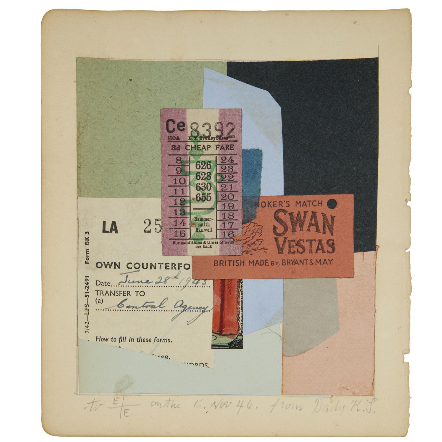 Appraisal: KURT SCHWITTERS MANNER COLLAGE DATED Manner of Kurt Schwitters German