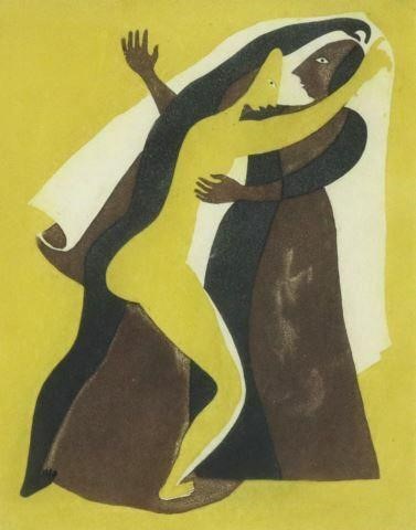 Appraisal: Framed aquatint etching on paper Two Figures Dancing from the